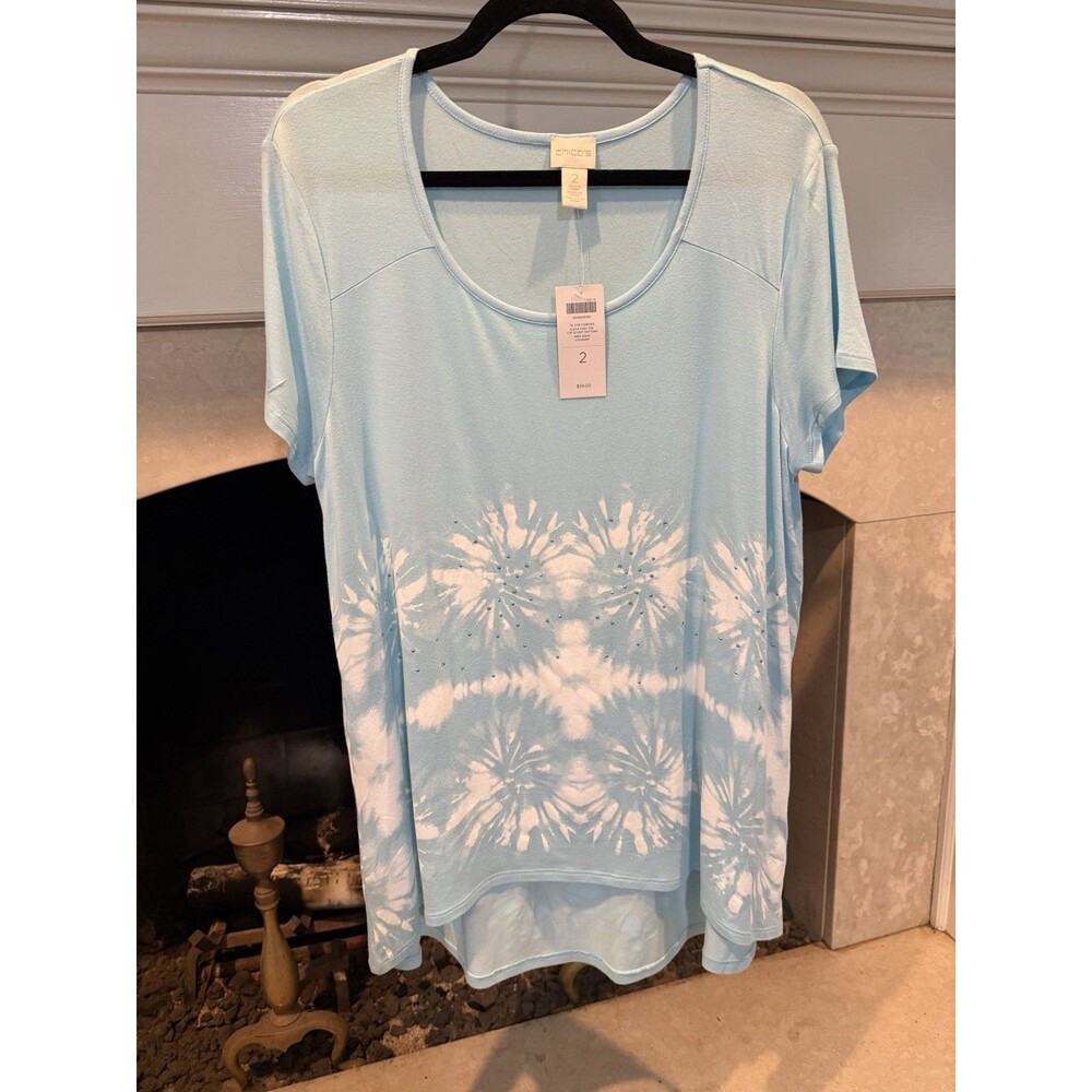 Chico’s Top Size Large (2) Baby Blue With Tie Dye